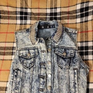 Forever 21 Blue Denim Vest with Silver Studded Detail